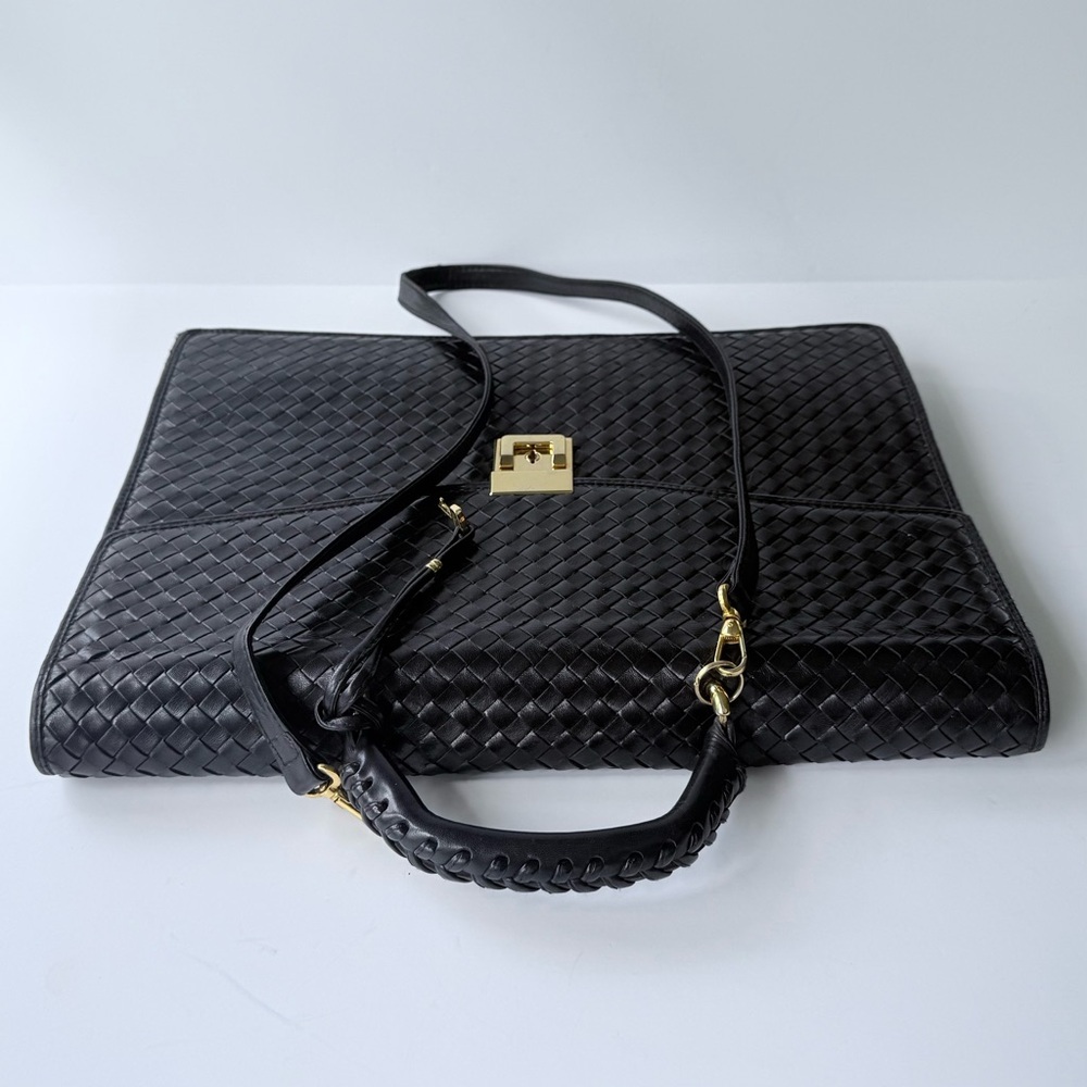 Vintage Florence Leather School / Scuola Del Cuoio Black Woven Leather Briefcase - Picture 5 of 16